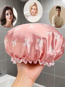 2pcs/4pcs Bow Shower Cap, Double Layer Shower Cap, (Pink + Gold + White + Brown) 4pcs Set, Bow Print Reusable Ladies Shower Cap, Suitable For Home & Travel, 10.63 Inches - Multicolor - View 5