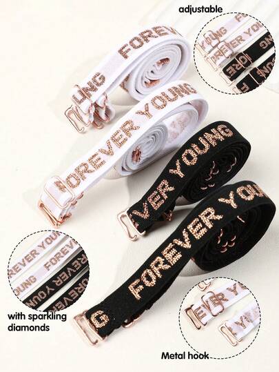 Rhinestone Adjustable Detachable Bra Straps, 2 Color Options, Soft & Comfortable Bra Accessories, Suitable For Daily Wear, Dates, Parties, Music Festivals And Casual Outings, Perfect Match For Camisoles, Vests, Backless Dresses And Strapless Outfits, Secure And Fashionable Bra Straps