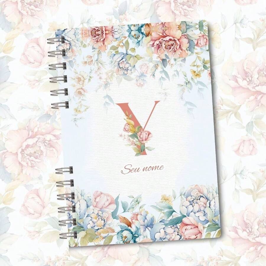 A5 Floral Pink And Blue Notebook Personalized With Initial Of The Alphabet - Y - View 1