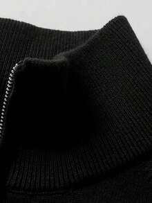 Men's Solid Color Front Half Zipper Long Sleeve Casual Sweater, Old Money Style, Fall/Winter - Navy Blue - View 10