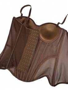 女士休闲吊带背心，性感百搭，紧身网纱肩带，优雅时尚，适合夏季派对穿着 - 棕色 - 查看 7