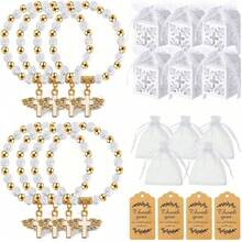 80件套天使翅膀十字架念珠手链套装 - 非常适合洗礼、圣餐礼、婚礼和派对回礼，也是新年和情人节的完美礼物 - 彩色 - 查看 1