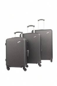 Infinity Hard Shell 3 Piece Luggage Set 4 Wheel Spinners Super Strong ABS Plastic In-Built Locks Travel Suitcases - Black - View 2