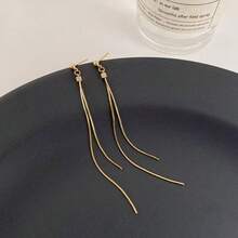 1 对简约优雅设计流苏长耳环，时尚百搭耳环耳钉，适合日常佩戴 - 金色 - 查看 2
