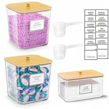 Clear Laundry Pods Storage Container, Clear Laundry Room Organization And Storage, Detergent Powder Container, With Wooden Lids & Labels - Wooden Lid - View 12