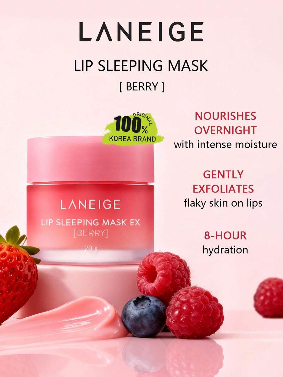 Laneige LIP SLEEPING MASK EX 香草莓果風味 20g/0.71oz 韓系美容禮盒，夜間保濕護唇膜，強效補水莓果面膜，滋養修復配方，適用乾裂唇部，持久顯色，保濕護理