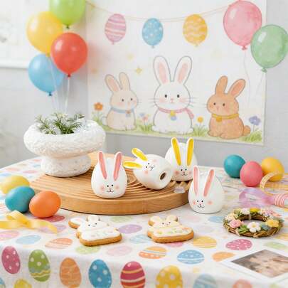 2pcs Cute Rabbit Shaped Ceramic Salt And Pepper Shakers, Creative Home Decor For Living Room, Cabinet, TV Stand, Suitable For Easter, Party, Home Kitchen Use, Nordic Style