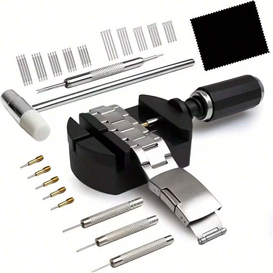 52pcs Luxury Professional Watch Repair Tool Kit, Includes Pusher Pliers, Hammer, Spring Bar Tool, Chain Saw & Band Connectors - Perfect Gift For Watch Enthusiasts - Multicolor - View 1