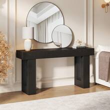 LITTLE TREE Farmhouse Console Table, 63-Inch Long Wooden Sofa Table Behind The Couch, Narrow Entryway Table For Entrance, Hallway, Living Room(Black) - 黑色 - 查看 7