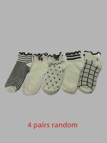 4 Pairs Random Pink Cartoon Rabbit & Cherry Striped Cute Short Socks - Multicolor - View 6
