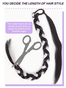 28 Inch Dual-Color Braided Ponytail Wig With Elastic Hair Tie, Smooth Braided Ponytail, Heat-Resistant Synthetic Fiber Wig, Suitable For Women's Daily And Holiday Wear - Multicolor - View 7