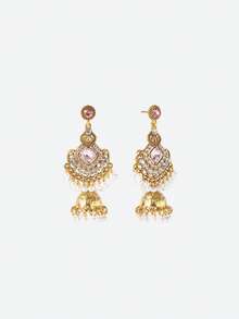 Opalesca 3 cái/bộ Châu Âu và Châu Mỹ Quá quắt Vintage Bohemian Cung điện Kỳ lạ Ngọc trai giả Đính cườm Bộ trang sức Bao gồm Hoa tai , Khóa Xương quai xanh Dây chuyền Và Tua Chuông Hình dạng Vật rủ xuống - Hồng - Xem 4