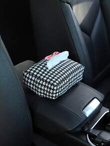 1pc Houndstooth Bow Tie Car Tissue Box, Houndstooth Car Sunvisor Tissue Holder, Multi-Function Napkin Box Auto Accessories - A - View 7
