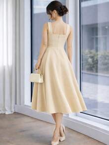 Sophisticated Midi Dress With Perfect Cut | A-Line Silhouette - Beis - Ver 3