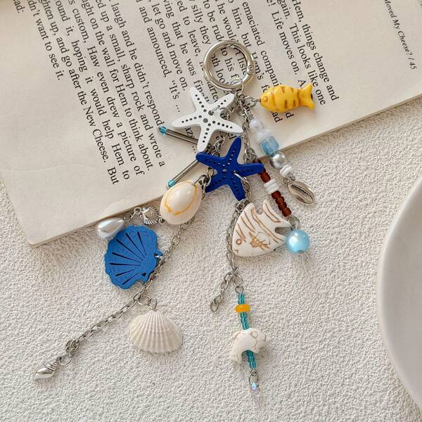 Summer Beach Theme Beaded Pendant, Including Starfish, Shell And Fish Shapes, Romantic Beach Style Beaded Ornaments, Ocean Theme Keychain And Bag Accessories, Featuring Starfish, Shell, Bead And Fish Patterns, Suitable For Beach Vacation And Coastal Use. Applicable For Bag Accessories, Beach Bags, Beach Supplies, Beaded Jewelry And Inlaid Beaded Ornaments.