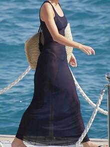 Nuevo vestido de playa transparente y sexy de malla para primavera y verano, cubrecostillas de bikini - azul real - Ver 4