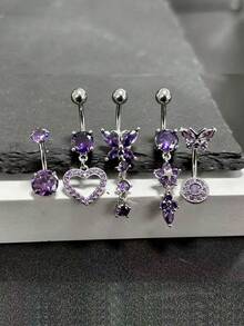 Set de 5 anillos colgantes para el ombligo, disponibles en 4 colores, material de acero inoxidable, joyería de piercing para el ombligo de mujer, anillos colgantes para el ombligo en forma de mariposa y corazón de 14G - Piercing en el ombligo - Ver 10