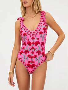 2026 Summer Beach Allover Print Backless One Piece Swimsuit,Elegant,Valentine's Day,Beach,Vacation,Carnival,Casual,Chic,Summer Outfits,Summer Holiday Outfits,Spring,Valentine Outfits For Women,Carnival. - 彩色 - 查看 3