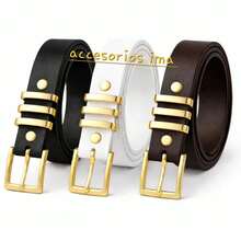 Set Of 3 Women's Belts With Square Buckle, Casual Style - đen, trắng, nâu sẫm - Xem 4