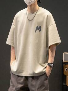 Men's Fashionable Casual Suede Crew Neck Short Sleeve T-Shirt - Apricot - View 4