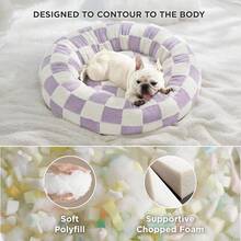 Donut Medium Dog Bed - Round Cat Beds For Indoor Cats Calming Bed Present For Pets, Cute Modern Beds With Jacquard Shaggy Pl 11ush & Anti Slip Bottom, 30 Inch, Purple - 薰衣草色 - 查看 4