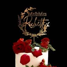 Customized Mr. & Mrs. Cake Topper, Gold Acrylic Wedding Cake Decorations, Personalized Rustic Anniversary Cake Topper, Wedding Name Tags - F-mr. & Mrs. Wedding Cake Label - View 6