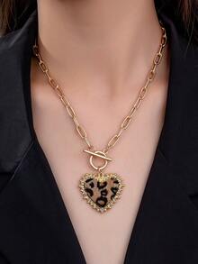 Elegant Luxury Leopard Print Heart Pendant Necklace - Multicolor - View 9
