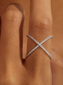 1克拉优雅X形钻石和莫桑石925纯银奢华订婚戒指，女士珠宝礼物，圣诞礼物 - X形帶鑽莫桑戒指 - 查看 3