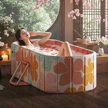 Portable Bathtub For Adult 47" Large Foldable No Installation Bath Tub For Shower Stall, Bathroom Hot SPA Soaking Standing Tub, Collapsible Plunge Bathtub (Pink, 47.2"*21.6"*19.6") - Pink - View 2
