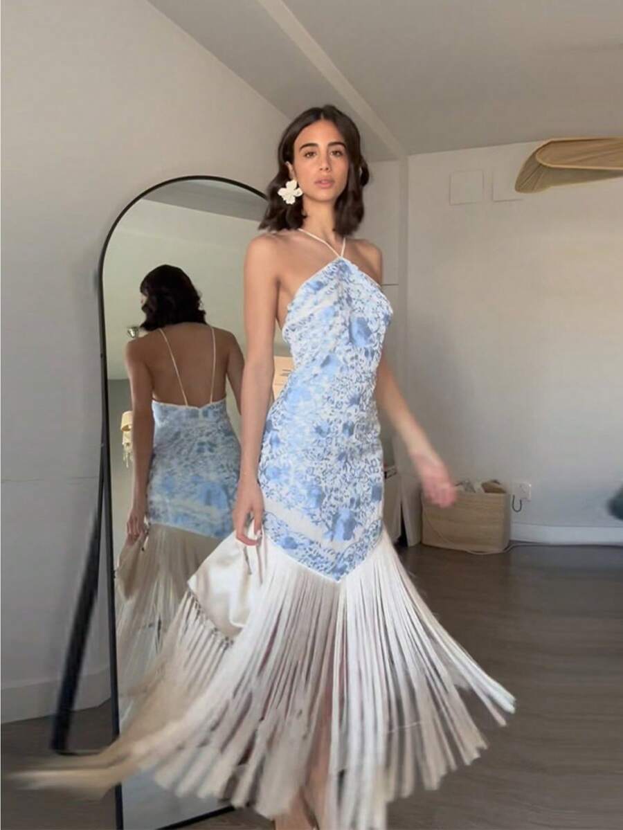 French High-End Temperament Blue Sleeveless Dress Women's 2026 Summer New Casual Irregular Splicing Dress - Màu xanh lam - Xem 1