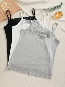 3件套女士蕾丝花卉吊带内衣，百搭休闲舒适夏季上衣 - 彩色 - 查看 8