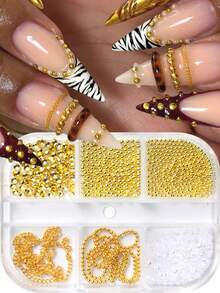 Punk Style Nail Chain Pendant, Metal Chain And Beads, Pearl And Golden Bead Nail Decor, Handmade Chain Decoration, Suitable For 3D Nails Y2K Style - Multicolor - View 2