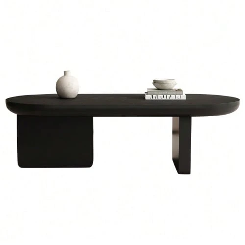 Modern And Minimalist Black Oval Coffee Table Measuring 119.7 X 49.8 X 35.5 Cm, Ideal For The Living Room Or As A Side Table. Customizable With Paint. Made Of MDF. - Black - View 1