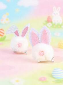 2pcs Easter White Bunny Ears Hair Clips,Furry Ears Hairpins,Cute Hair Barrettes For Girls Teens Festival Party Gifts - Multicolor - View 6