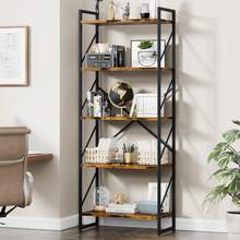 Vongrasig 5 Tier Bookshelf, Free Standing Bookcase Organizer Farmhouse Kitchen Ladder Shelves Rustic Wood Open Shelves Metal Frame, Vintage Storage Display Rack For Living Room, Bedroom Home Office - Brown - View 8