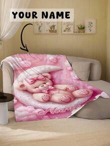 1pc Customizable Personalized Text Cute Bear Pattern Commemorative Blanket, Suitable For Home Sofa, Bed And Bedroom - Multicolor - View 16
