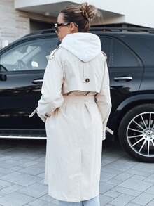 Damen-Trenchcoat mit doppelter Knopfleiste, knielang, normale Passform, Polyestergewebe, glattes Futter, Seitentaschen, klassischer Stil. - Beige - Übersicht 5