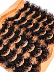14 Pairs Of Dense, Elegant D-Shaped Curled False Eyelashes, Natural Looking Soft And Fluffy Faux Mink Lashes 3D False Eyelashes Russian Curl Dramatic Messy Mink Lashes Smart Full Lash Strip Lengthening And Curling Makeup Beauty Reusable For Daily And Party, Can Be Used As Gifts - 濃密款 - 查看 6
