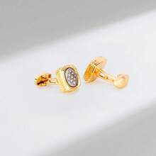 1 Pair Solid Color Zinc Alloy Cufflinks, Gold Plated, All Season - Gold - View 5