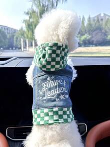 PETCIRCLE 1pc Pet Clothes, European & American Style, Suitable For Small Dogs & Puppies, Plaid Star Pattern Cute & Comfortable Outdoor Jacket - Green & White - Multicolor - View 7
