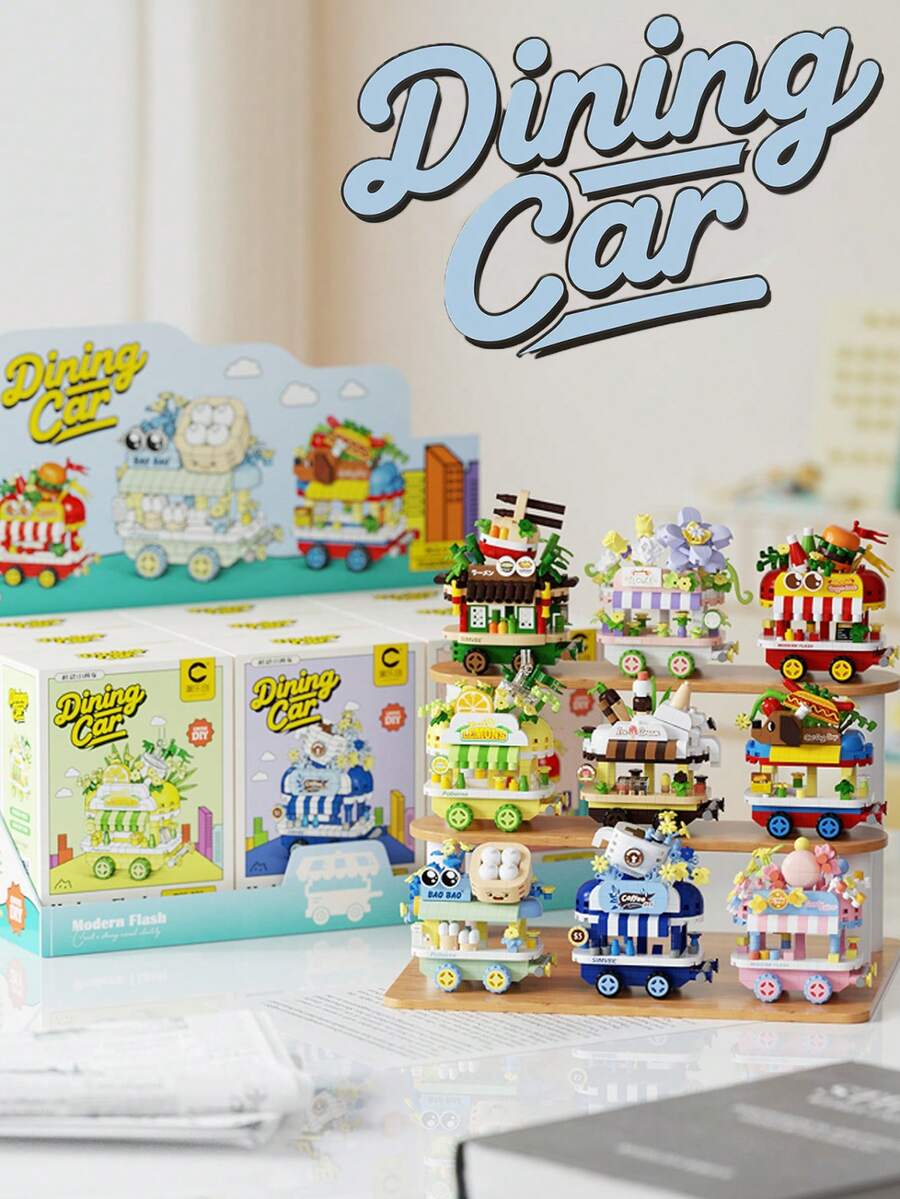 Kleines Bauklötzchen Spielzeug, baue eine süße Imbisswagen Szene, geeignet als Schreibtisch Dekoration, Bauklötze, Blockdisplay, Stressabbau, Sammlerstück Geschenk, Ostergeschenk, Geburtstagsgeschenk - Verschiedenfarbig - Übersicht 1