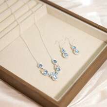 SH Luxury Niche Design Blue Diamond Necklace & Earrings Set, Perfect For Evening Gowns And Formal Occasions - Baby Blue - View 2