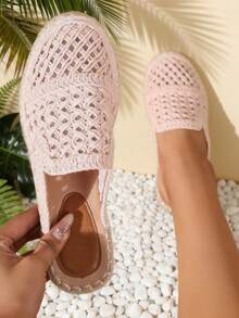 Woman Espadrille Sandals Pink Closed Toe Flat Sandals Hollow Out Slide Sandals Summer Slip On Shoes  Boho Vintage Cottagecore Shoes - Hồng - Xem 1