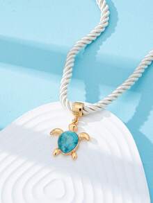 1pc Bohemian Style Sea Turtle Pendant Necklace, Ocean Creature Hemp Rope Necklace, Vacation Style Jewelry Accessory For Women - Multicolor - View 2