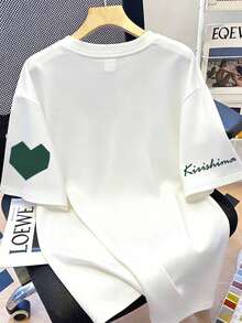 Stylish Women's T-Shirt With Heart & Slogan Design - Casual Knit - White With Green Hearts, Perfect For Spring/Summer/Fall - White - View 3