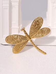 1pc Stainless Steel Minimalist Style, 18K Gold Plated Dragonfly Open Ring, Suitable For Women's Daily Wear - Ring - View 2