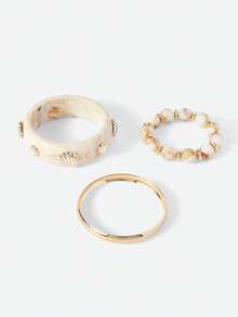 Opalesca 3pcs Bohemian Gradient Resin Multilayer Shell & Faux Pearl Bracelet/Bangle Set, Suitable For Women To Wear In Daily, Vacation, Casual Gathering, Party, Jewelry Gifts, Color Random - Multicolor - View 2