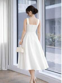 Sophisticated Midi Dress With Perfect Cut | A-Line Silhouette - 白色 - 查看 3