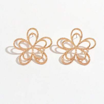 一对金色镂空花朵耳环，不对称纹理优雅耳环，生日礼物，派对/宴会配饰