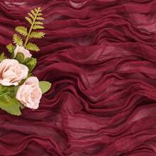1 pièce Chemin de table rétro en polyester, 88,9 x 400 cm, décoration de table à manger bohème, mariage, enterrement de vie de jeune fille, décoration de table de fête - Rouge foncé - Voir 5